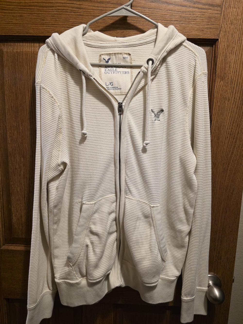 American Eagle Outfitters Men's Cream Waffle-Knit Zip Hoodie
